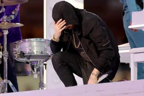 Eminem kneeling during the Super Bowl halftime show