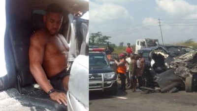 Inside photos show Anthony Joshua moments after fatal Nigeria road crash
