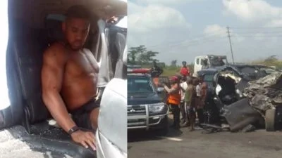 Inside photos show Anthony Joshua moments after fatal Nigeria road crash