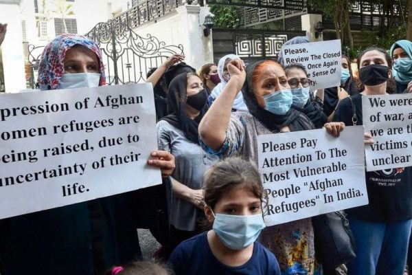Afghan refugees protest outside UNHCR office in New Delhi