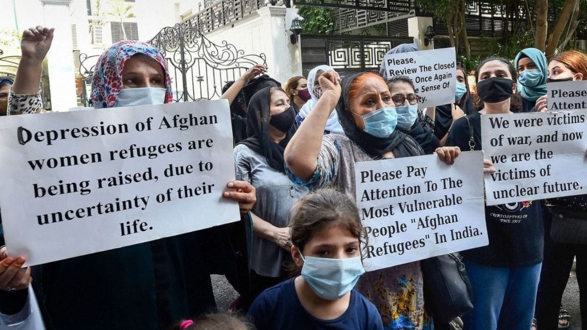 Afghan refugees protest outside UNHCR office in New Delhi