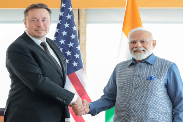 Tesla CEO Elon Musk greets India’s Prime Minister Narendra Modi
