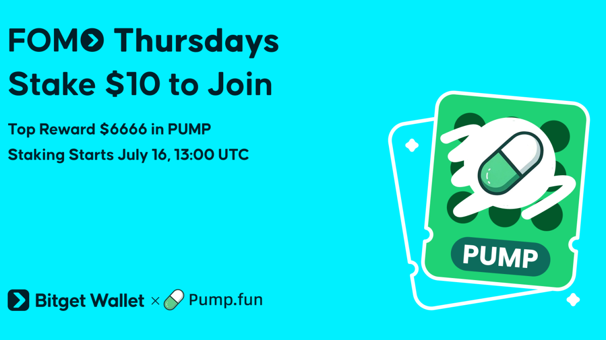 Bitget Wallet Offers $6,666 Top Prize in Pump.fun Tokens in Latest Weekly Staking Event