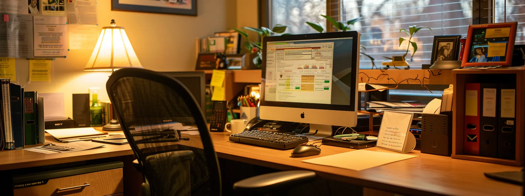 A desk featuring a computer, illustrating a workspace for integrating online faxing systems.