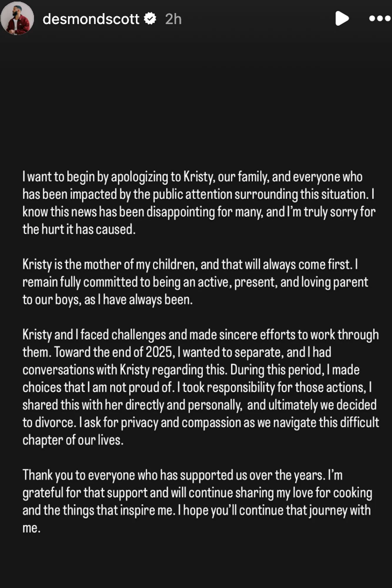 Kristy Scott files for divorce from Desmond Scott after over a decade together